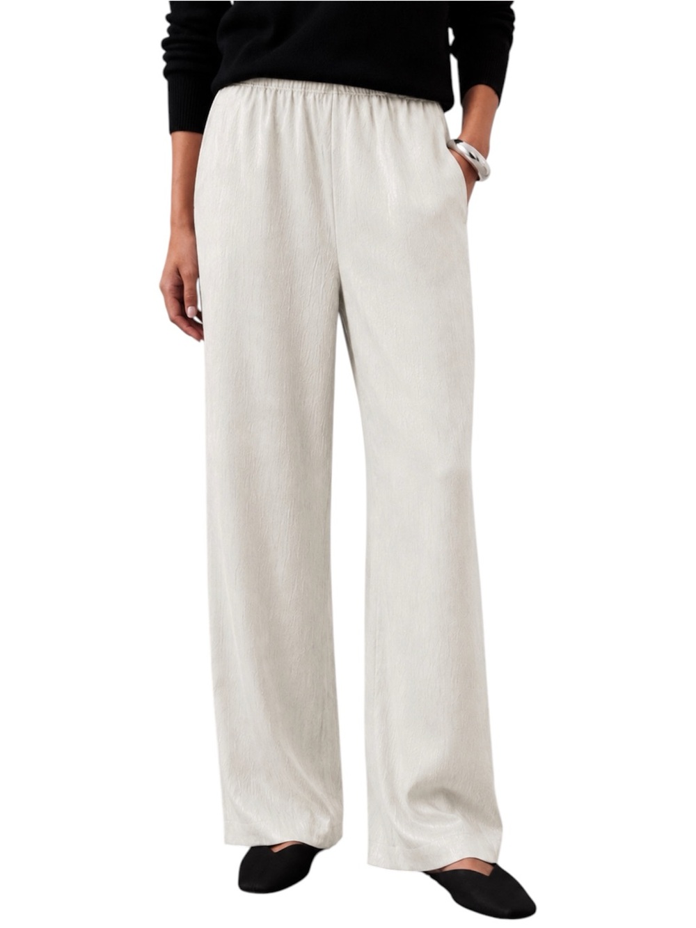 BANANA REPUBLIC Crinkle Satin High Rise Wide Leg Pant Medium